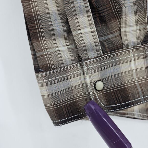 Rafter C Shirt Mens 2XL Brown Plaid Pearl Snap Western Long Sleeve Rodeo Cowboy - Picture 3 of 12